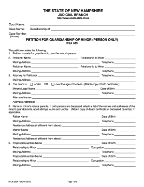 Guardianship papers california - filing for guardianship in nh form