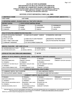 Sentinel event new hampshire form
