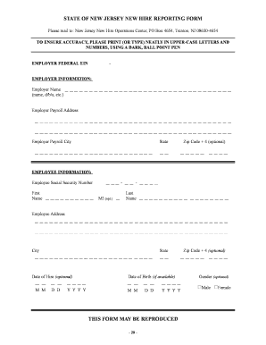 New Jersey New Hire Reporting Form
