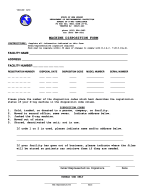 New Jersey X-Ray Machine Disposition Form