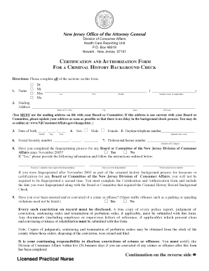 New Jersey Criminal History Background Check Form