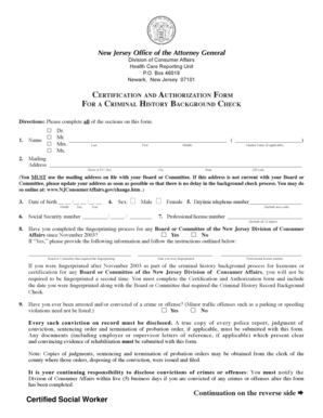 New Jersey Criminal History Background Check Form