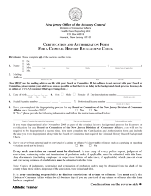 New Jersey Criminal History Background Check Form