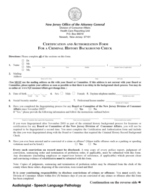 New Jersey Criminal History Background Check Form