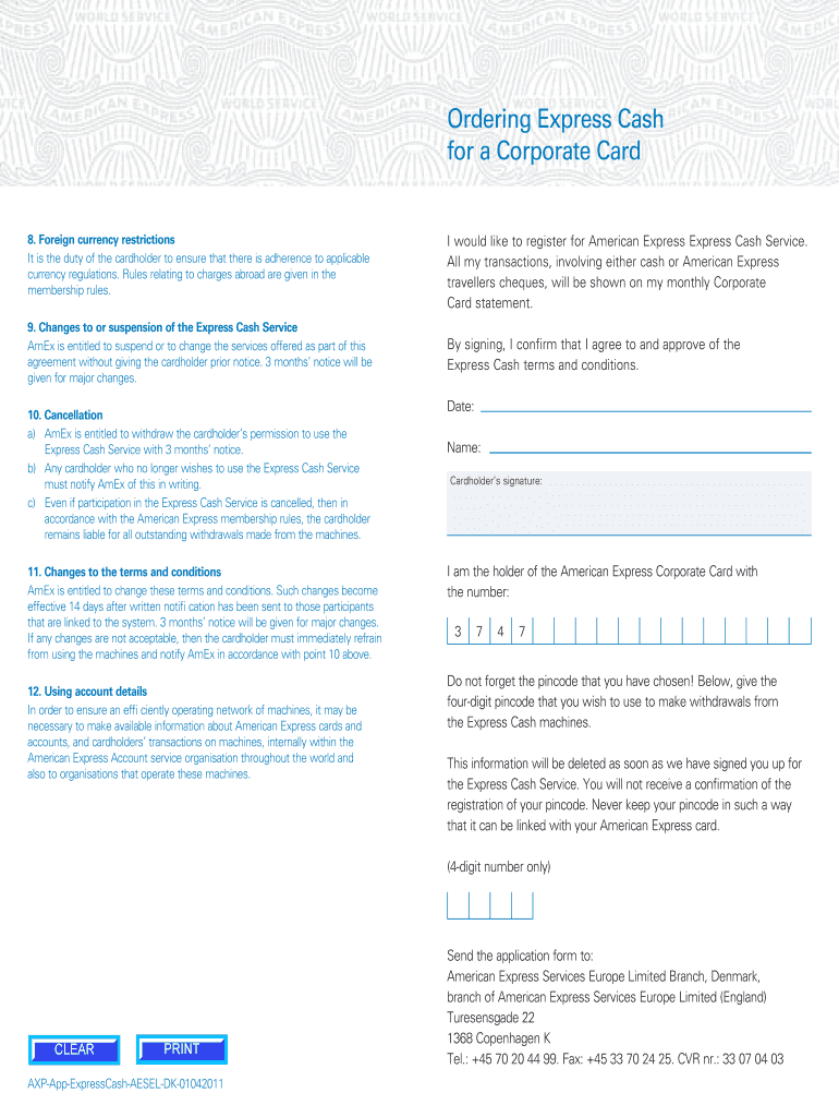 Ordering Express Cash for a Corporate Card - American Express Preview on Page 1