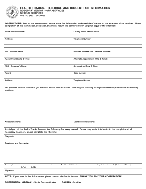 Health Tracks Referral and Request for Information