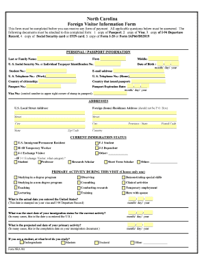 North Carolina Foreign Visitor Information Form