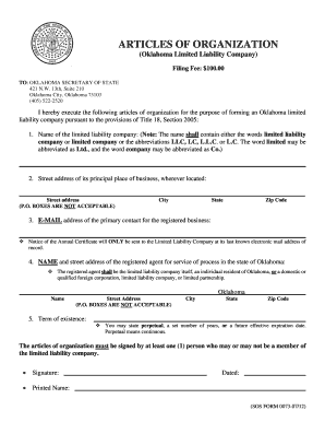 Oklahoma LLC Articles of Organization