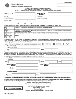 Oklahoma State Employee Direct Deposit Form