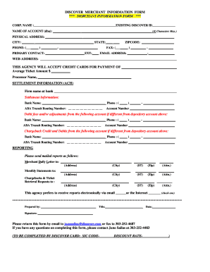 Discover Merchant Information Form