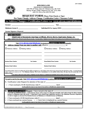 Oklahoma Insurance Licensee Request Form