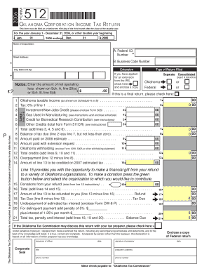 Oklahoma Corporation Income Tax Return Form 512