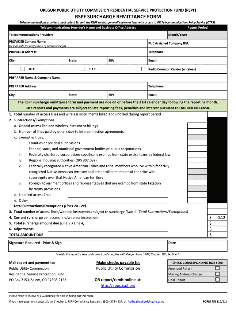 oregon surcharge form 2011 Preview on Page 1