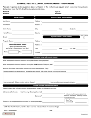 Estimated Disaster Economic Injury Worksheet