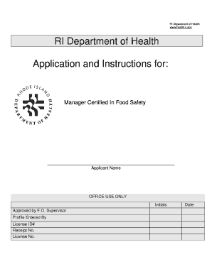 Rhode Island Food Safety Manager Certification Application