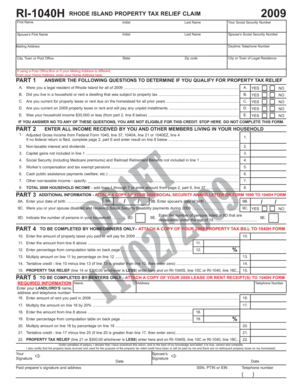 Rhode Island Property Tax Relief Claim 2009