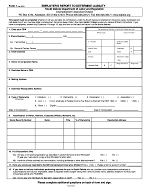 South Dakota Employer’s Unemployment Insurance Liability Report