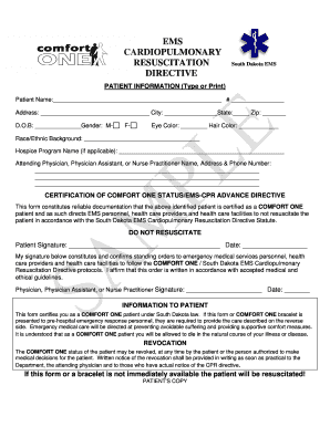South Dakota EMS Cardiopulmonary Resuscitation Directive