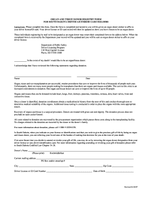 South Dakota Organ Donor Registry Form
