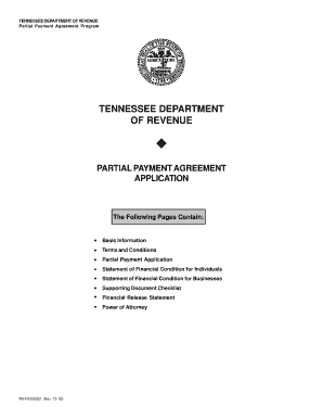 tn department of revenue partial payament agreement application form