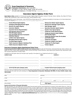 Texas Insurance Agent/Agency Order Form