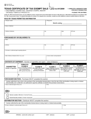 Texas Certificate of Tax Exempt Sale