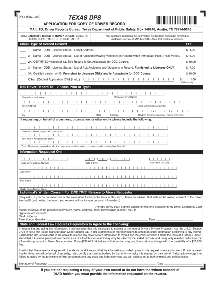 dr 1 rev 909 2009 form Preview on Page 1