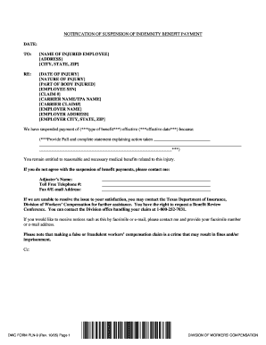 Texas Indemnity Benefit Suspension Notice
