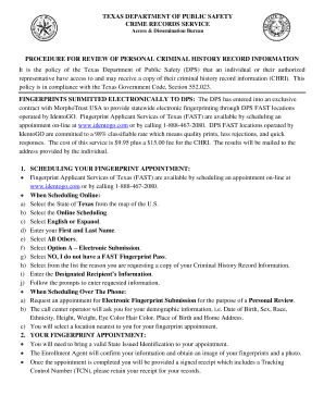 Texas Criminal History Record Review Form