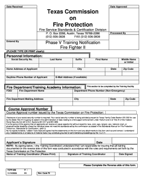 Texas Fire Fighter II Training Notification