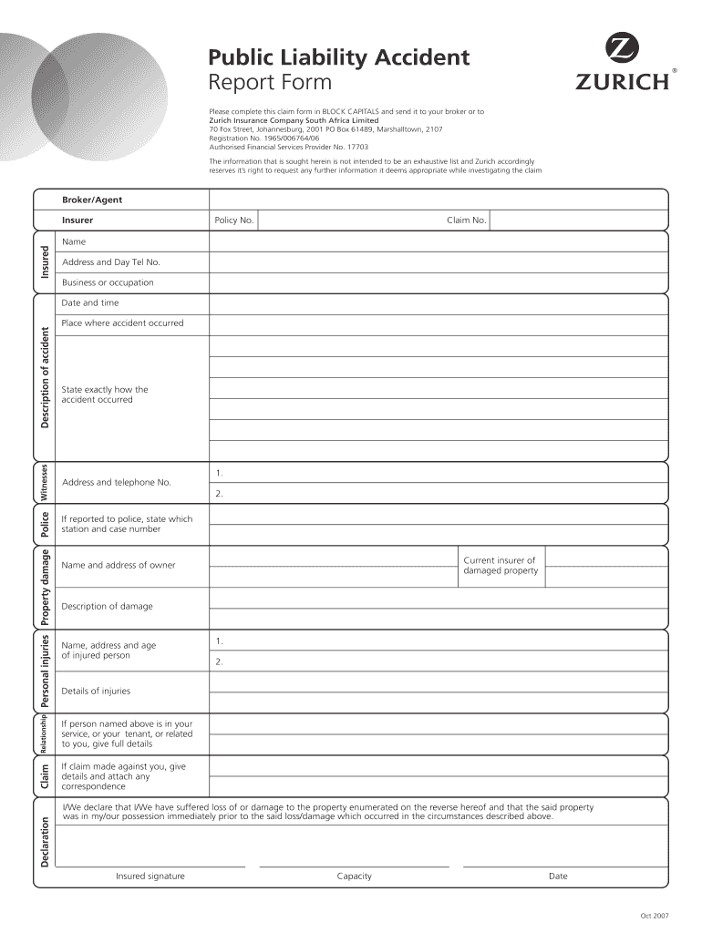 Public Liability Accident Report Form - lyamor co za - lyamor co Preview on Page 1