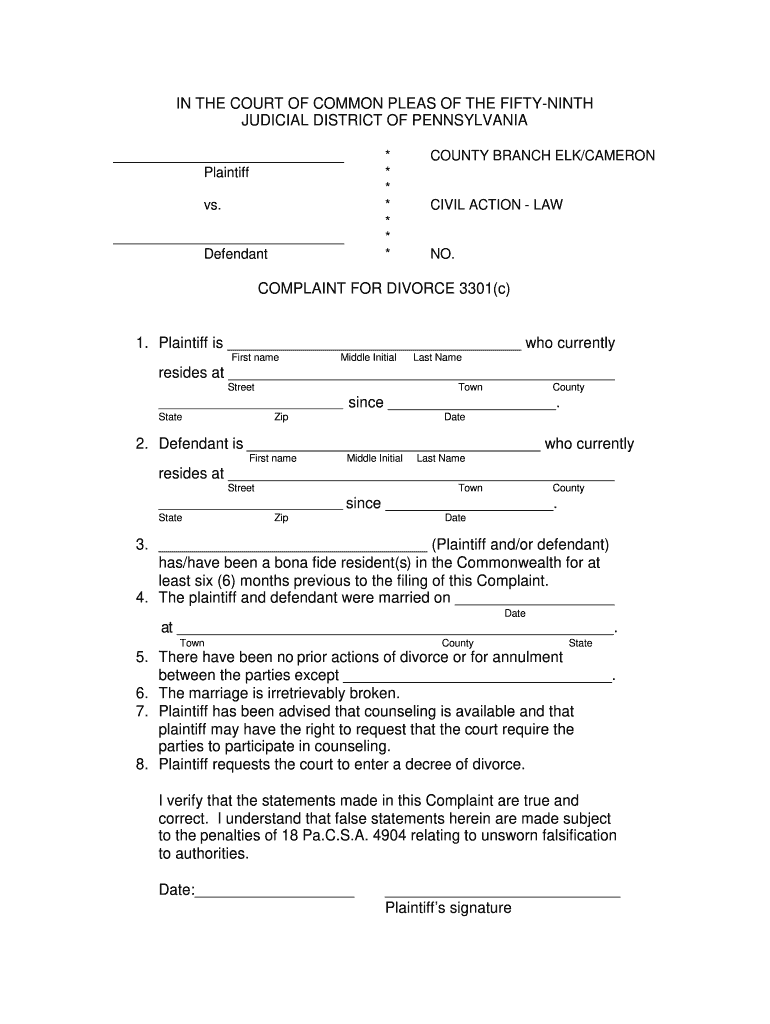 pennsylvania divorce forms pdf