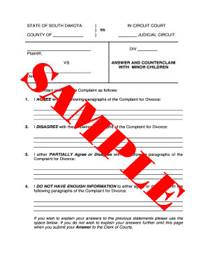 South dakota answer and counterclaim with minor children form