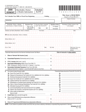 Vermont Schedule K-1VT 2008