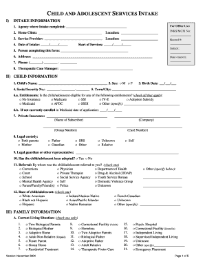 Child and Adolescent Services Intake Form