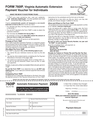 Virginia Form 760IP Automatic Extension Payment