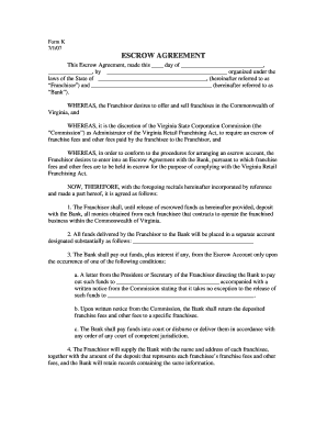 form k escrow agreement virginia