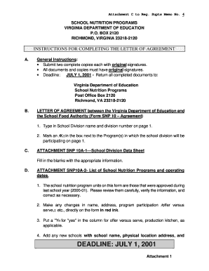 Virginia School Nutrition Program Agreement