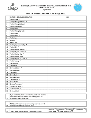 Large Quantity Water User Registration Form 2010