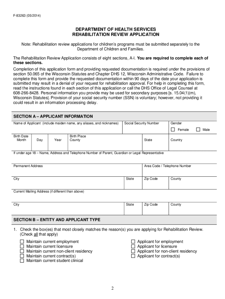 Rehabilitation review application wisconsin fillable form Preview on Page 1