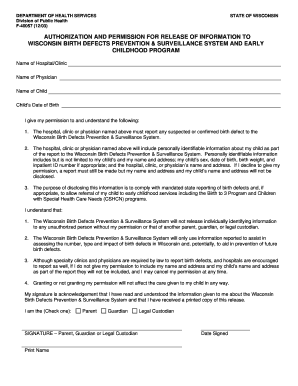 Wisconsin Birth Defects Release Authorization