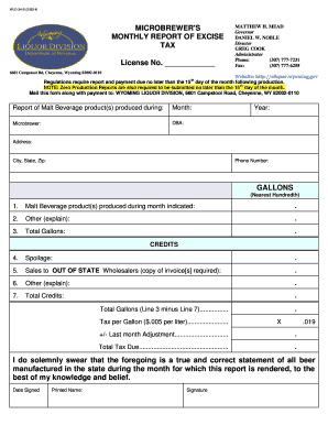 state of wyoming liquor commission monthly excise report form