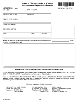 Minnesota Workers’ Compensation Dependency Benefits Discontinuance Notice