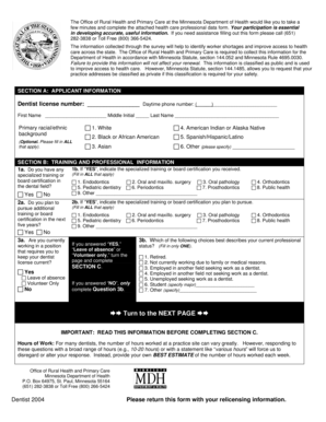 Minnesota Health Care Professional Data Form