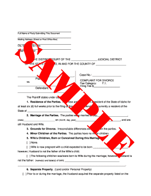 sample complaint for divorce with equitable estoppel form