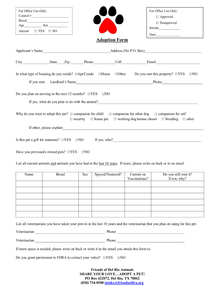 Pet adoption form: Fill out & sign online | DocHub