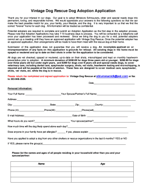 Vintage Dog Rescue Dog Adoption Application