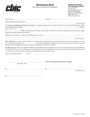 maintenance bond form