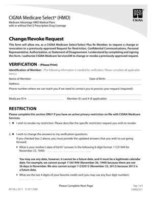 CIGNA Medicare Change/Revoke Request Form