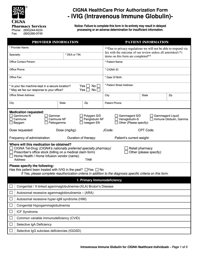 cigna prior authorization request form